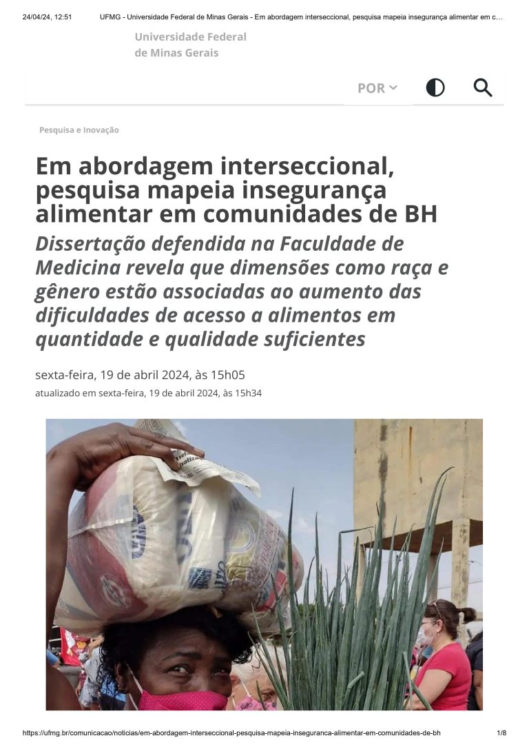 UFMG - Universidade Federal de Minas Gerais - Em abordagem interseccional, pesquisa mapeia insegurança alimentar em comunidades de BH
