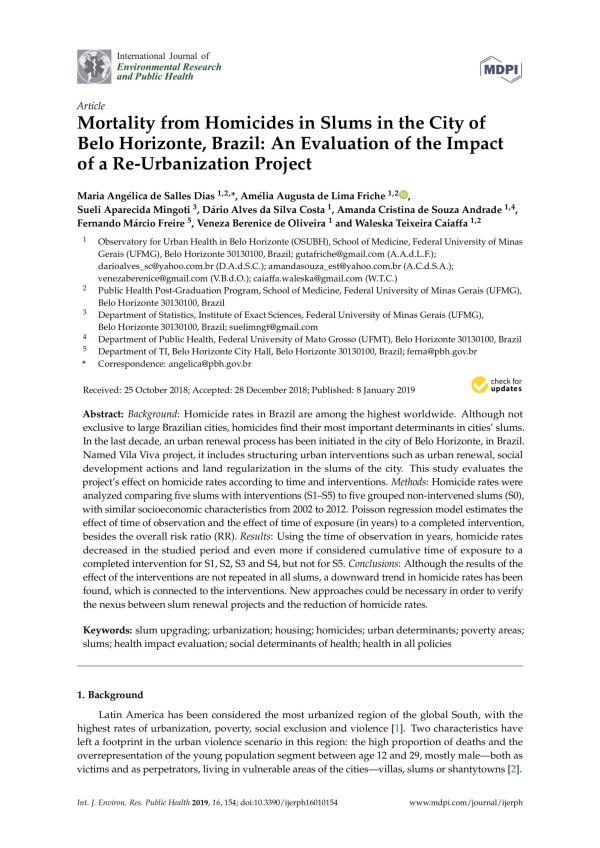 Mortality from homicides in slums in the city of Belo Horizonte, Brazil ...