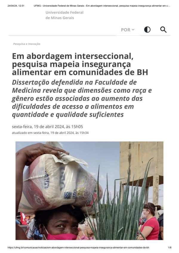 UFMG - Universidade Federal de Minas Gerais - Em abordagem interseccional, pesquisa mapeia insegurança alimentar em comunidades de BH